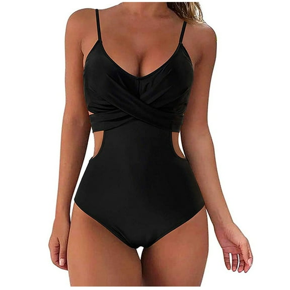 Utoimkio Women's One Piece Swimsuits Tummy Control Cutout High Waisted Bathing Suit Wrap Tie Back 1 Piece Swimsuit Swimwear