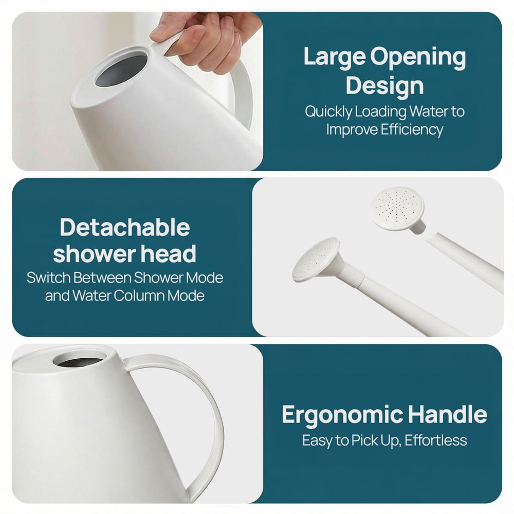Plastic 1.8-liter Watering Can with Detachable Spout and Sprinkler Head for Easy Handling, White