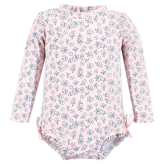 Hudson Baby Girls Rashguard Toddler Swimsuit, Pink Primrose, 4T
