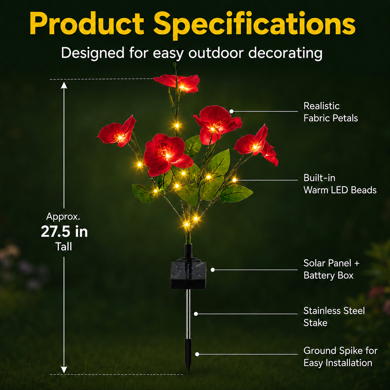 Rirool Solar Orchid Flower Garden Stake Lights Red 2-Pack photo 3