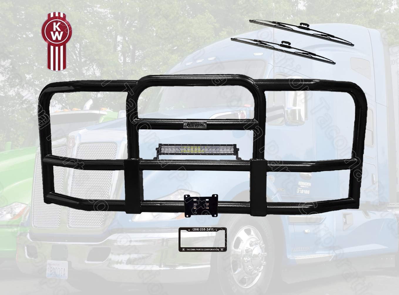 Kenworth T680 Black Grille Deer Brush Guard Mounting Brackets Wipers