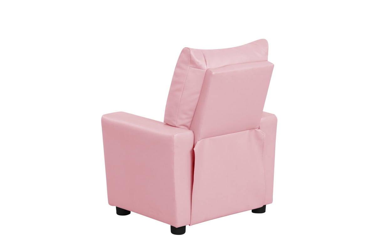 Perline 23"W Pink PU Leather Fabric Kids Recliner Chair with Cupholder