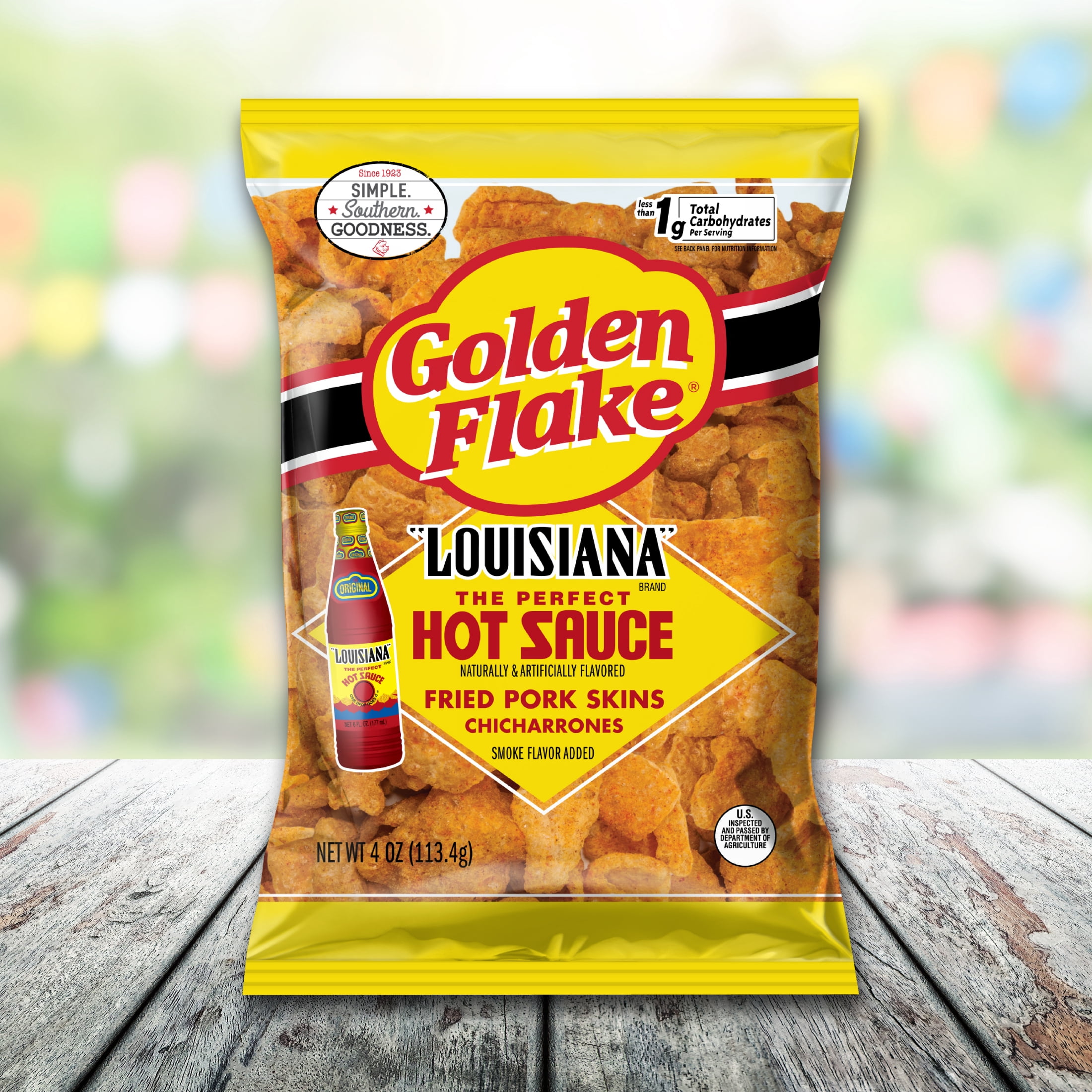 Golden Flake Louisiana Hot Sauce Fried Pork Skins, 4 oz Bag