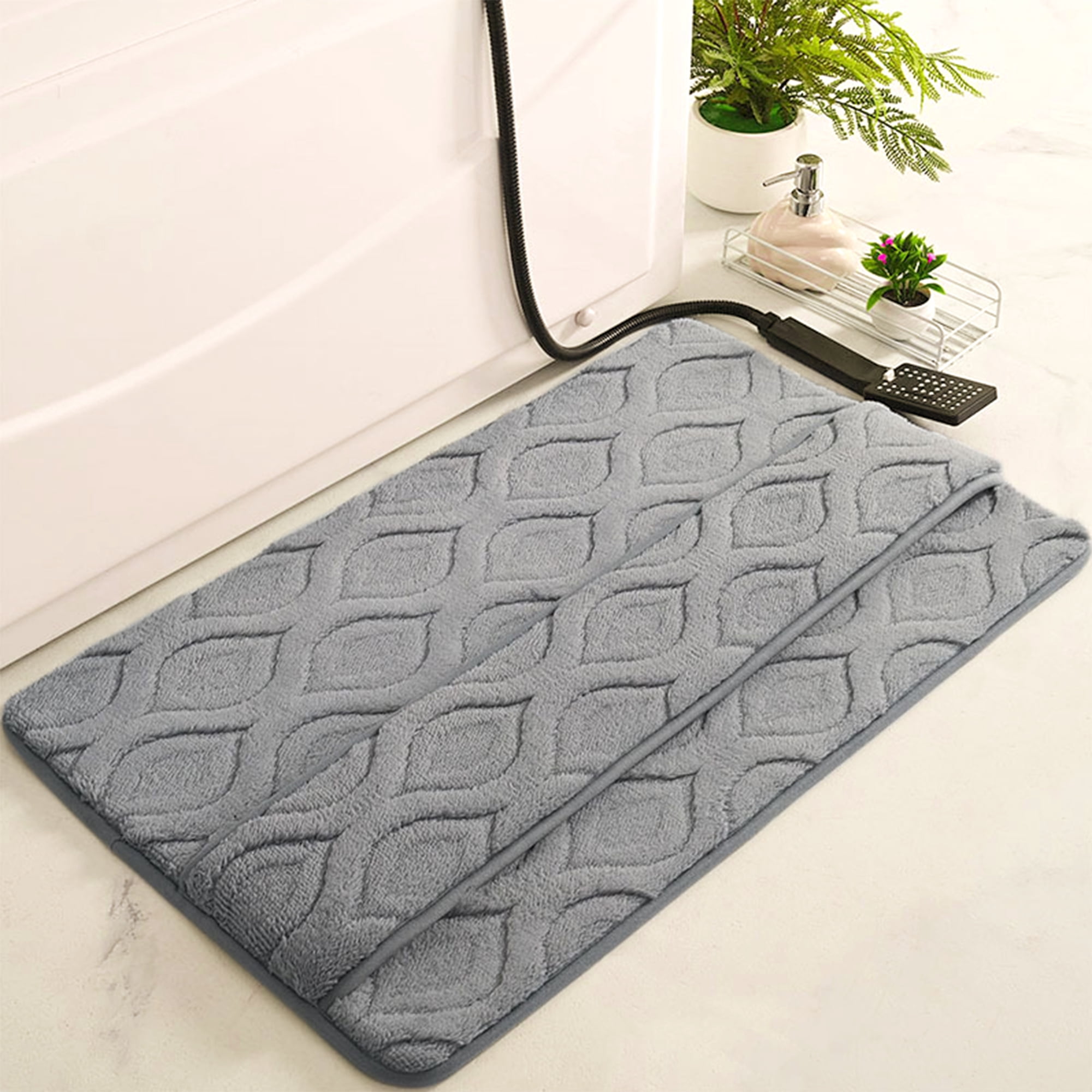 Unique Bargains Quick Dry Bath Mat Non Slip Washable Absorbent Rug Grey 24“ x 36"