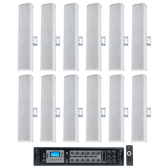 Rockville RCS650-6 70v Commercial Amplifier Amp   (12) White Line Array Speakers