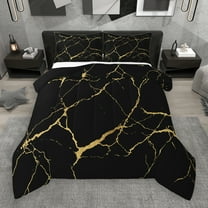 Manfei Aesthetic Marble Full Size Comforter Sets,Modern Fluid Art Bedding Comforter Set,Black Gold Bedding Sets For Adult,Breathable Bedroom Decor Reversible,3 Pieces