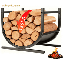 Firewood Rack for Indoor & Outdoor, U Shaped Fireplace Log Holder Supports 68lb, Heavy Duty Metal Wood Storage Organizer, Black