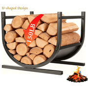 Firewood Rack for Indoor & Outdoor, U Shaped Fireplace Log Holder Supports 68lb, Heavy Duty Metal Wood Storage Organizer, Black