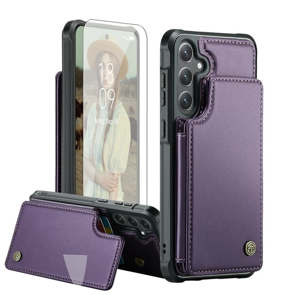Dteck for Samsung Galaxy S24 Plus Case with Screen Protector,Samsung S24 Plus Wallet Case with RFID Blocking Card Holder for Women Men,Durable Kickstand Shockproof Case for Galaxy S24 Plus 5G,Purple