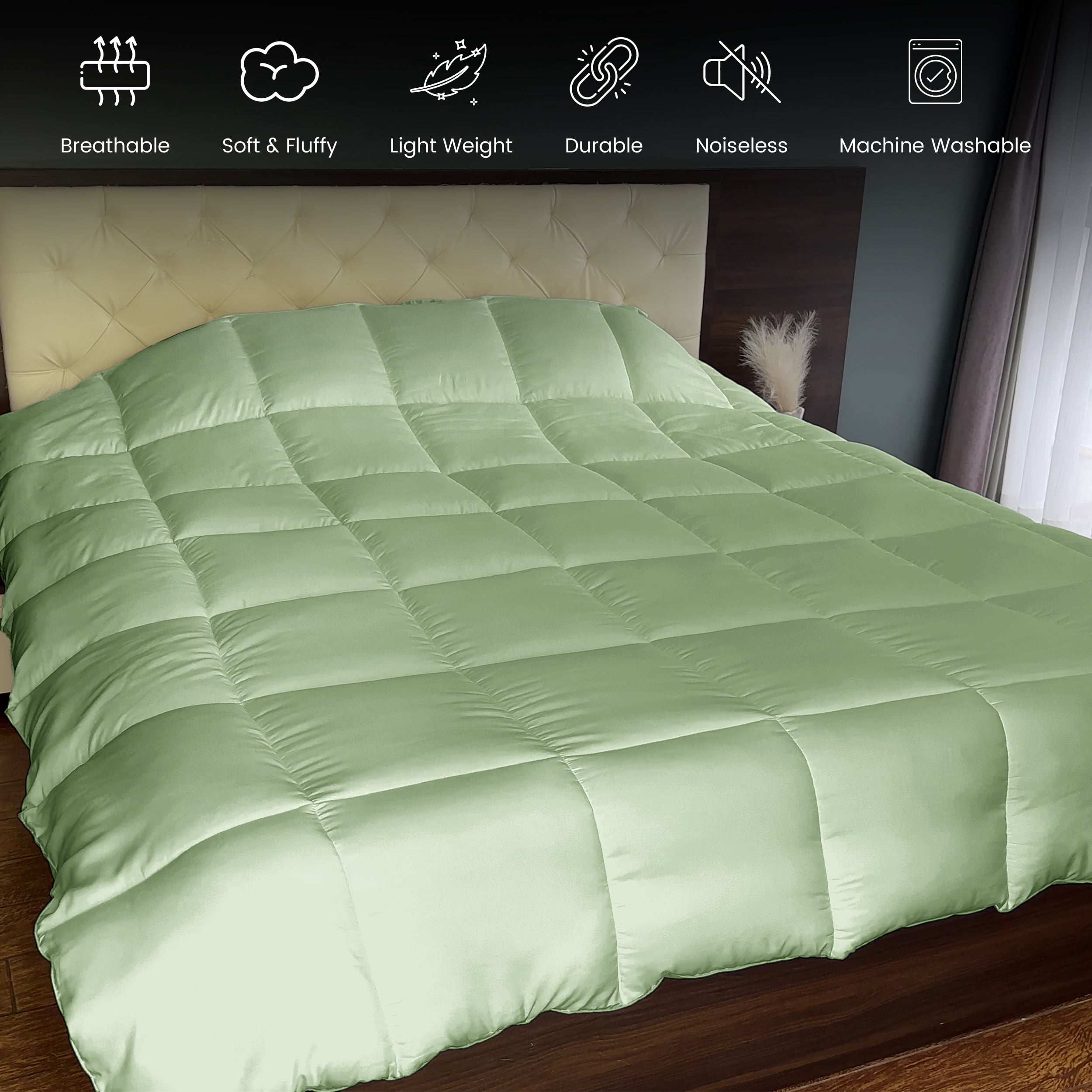 Lux Decor Collection King Size Comforter - Down Alternative Single Quilted Comforter with Corner Tabs - Sage