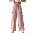 thumbnail image 2 of ClodeEU Women's Elastic Waist DFrayedstring Wide Leg Cargo Pants,Loose Casual Streetwear Pants with Pockets Pink,Women's Plus S, 2 of 7