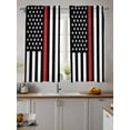 thumbnail image 2 of Red White Stripe Fireman American Flag Curtains 45 Inch Length,Sheer Curtains for Bedroom Living Room Window Fire Fighter USA Flags Voile Drapes Kitchen Curtains Small Half Window 42"x45" 2 Panels, 2 of 7