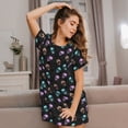 thumbnail image 3 of Balery purple cyan brown Skull Camisón de manga corta con cuello redondo para mujer, cómodo y elegante., 3 of 6