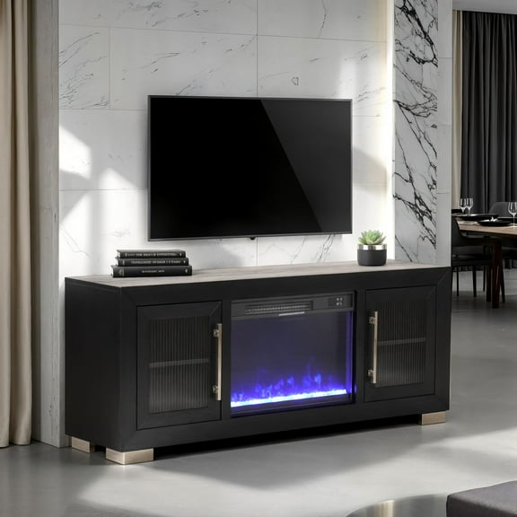 Furniture of America Oda Modern Television Stand for TV's up to 60" with Fireplace, Black