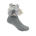 thumbnail image 1 of Splozh Little Girls Ruffle Socks Children's Bow Mid Tube Socks Lace Lace Baby Socks Jacquard Cotton Socks Grey,1-2 Years, 1 of 5