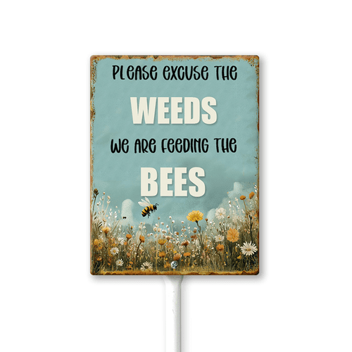 Eveokoki 8x12 Inch Please Excuse The Weeds We Are Feeding The Bees Aluminum Lawn Sign Stand Yard Sign With Metal Stakes Kit Outside Garden Grass Farm Signs Outdoor Decorations