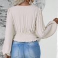 thumbnail image 5 of White Womens Tops Women's Waistline V Neck Sleeve Sleeve Solid Color Ruffled T Long Sleeve Top Shirts for Women, 5 of 6