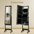 thumbnail image 4 of LOKO LED Mirror Jewelry Cabinet, Lockable Jewelry Organizer with 20 LED Lights, Full-Length Mirror, 4 Adjustable Angles, Built-in Mirror, Floor Standing Jewelry Armoire for Bedroom (Black), 4 of 18