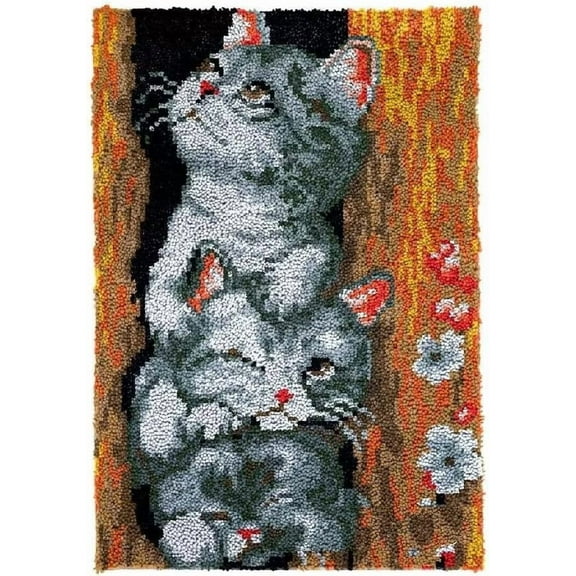 ShowNiceArt Latch Hook Rug Kits, Two Cute Cat | DIY Crochet Kits Embroidery Kits Needlework Crafts for Home Decor 60 X 40 cm