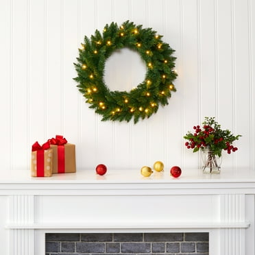 Nearly Natural 24" Green Pine Artificial Christmas Wreath with Lights