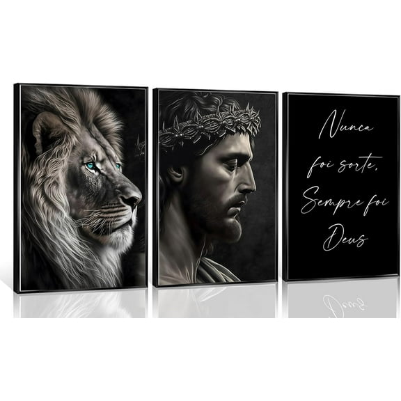 Jesus and Lion Canvas Wall Art Crown of Thorns Jesus Inspirational Christian God Black and White Paintings Pictures Wall Decoration Posters Prints Artwork Suitable（Only canvas）