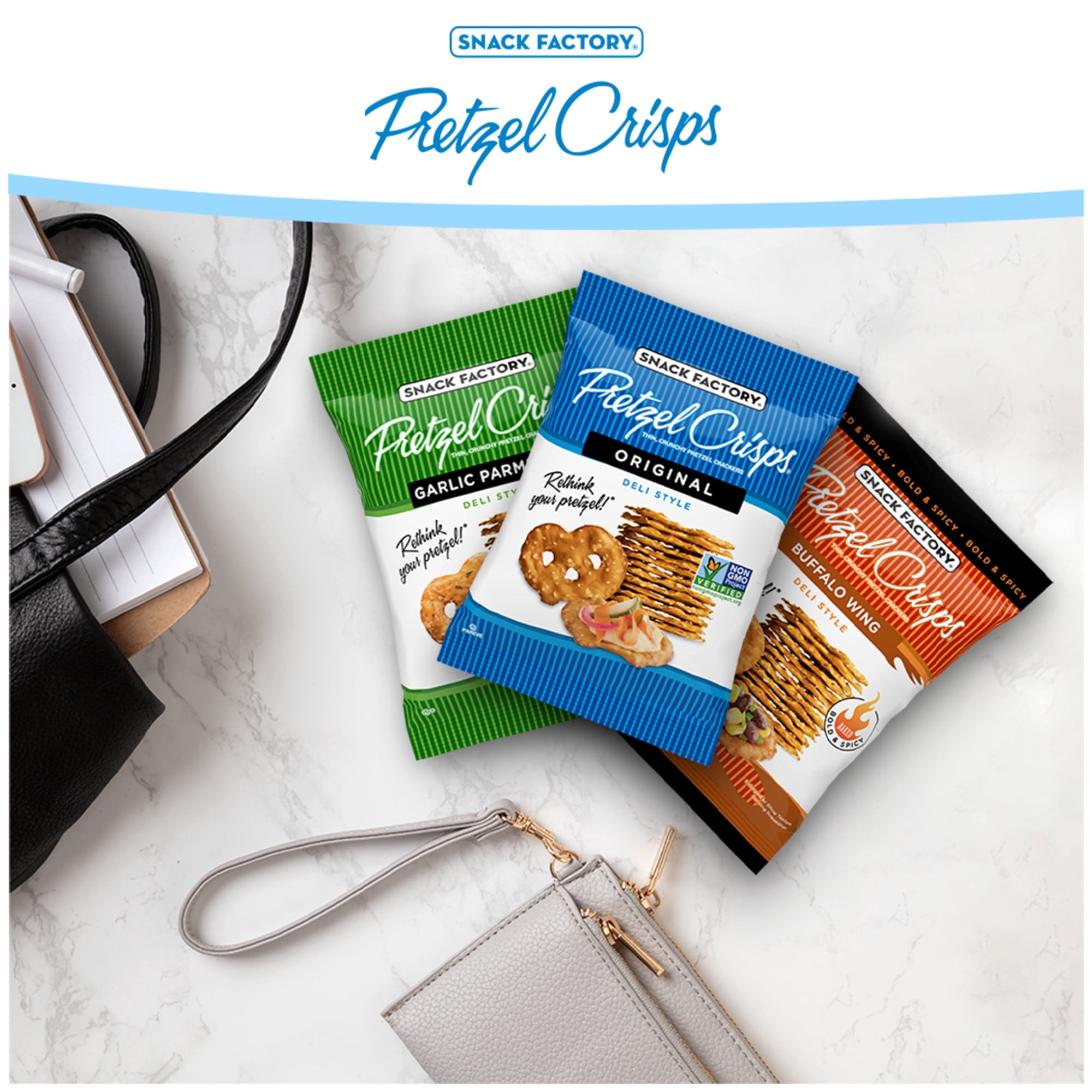 Snack Factory Pretzel Crisps Variety Pack, 1.5 oz Snack Packs, 12 Ct