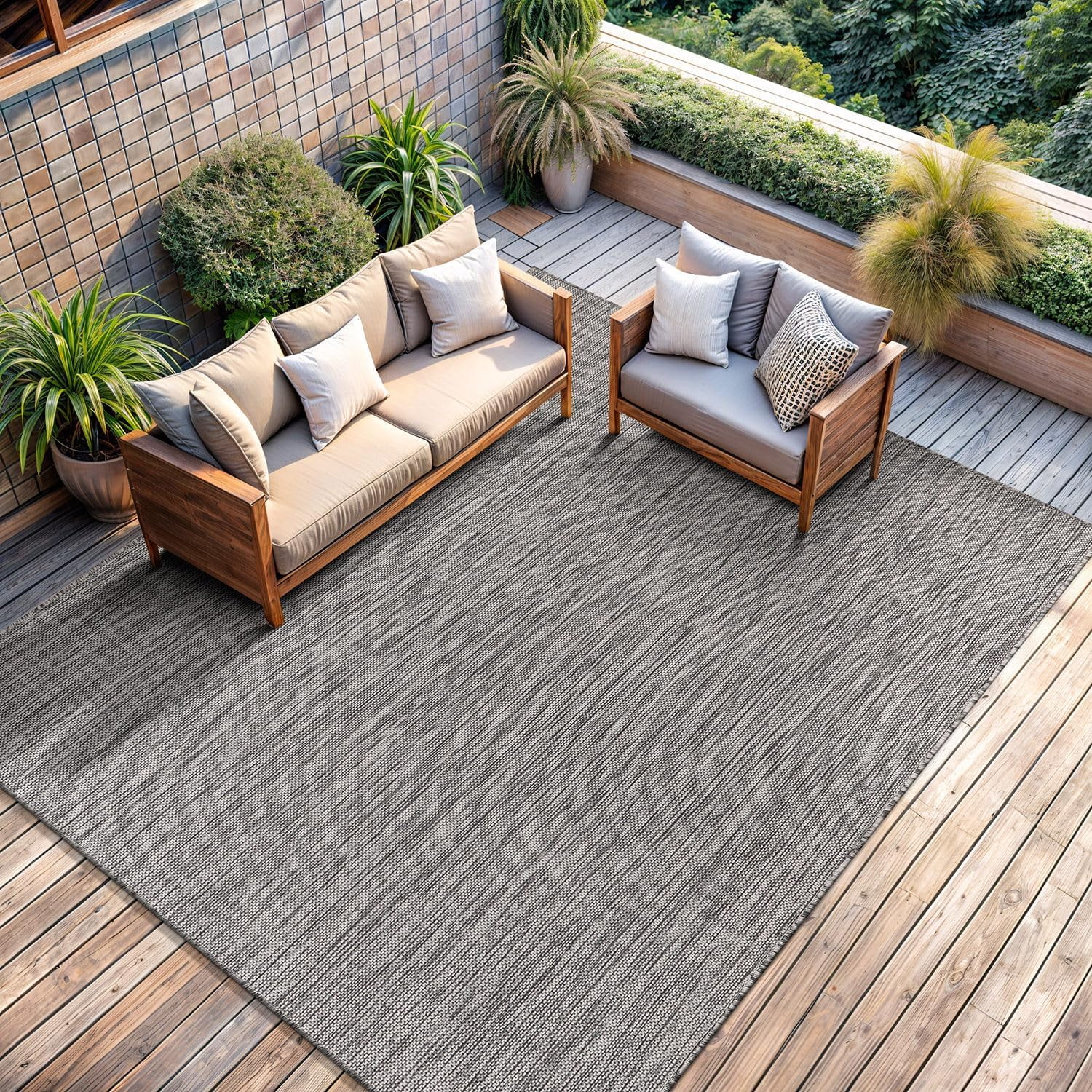 CAMILSON Solid Washable Waterproof Outdoor Indoor Area Rug Natural 5x7