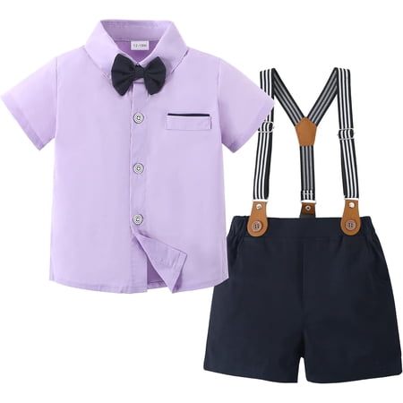 ZOEREA Toddler Baby Boy Clothes 1-5T Boy Gentleman Suit Short Sleeves Shirt +Suspender Pants +Bowtie Toddler Dress Boy Outfit