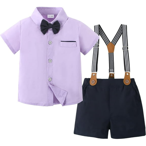 ZOEREA Toddler Baby Boy Clothes 1-5T Boy Gentleman Suit Short Sleeves Shirt Suspender Pants Bowtie Toddler Dress Boy Outfit