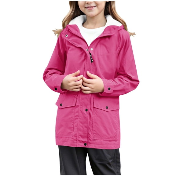 XXWXYD Girls Sher𝗉a Lined Rain Jacket Windproof 𝖶aterproof Winter Coat with Hood Heavyweight Zip Up Soft Fle𝖾ce Lined Outerwear for Teens