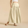 thumbnail image 4 of Ohufall Women's Flowy Maxi Skirts Summer Solid Casual Elastic High Waist Skirt Fashionable Casual Pleated Long Skirts for Women, 4 of 8