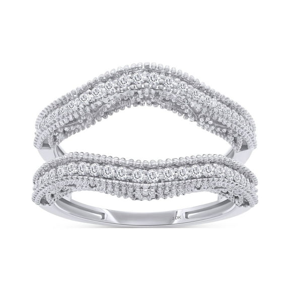 0.30 Carat Round Shape IGI Certified Lab Grown Diamond Millgrain Edges Filigree Curved Enhancer Guard Ring For Women In 10K Solid White Gold Jewelry (0.30 Cttw)-5