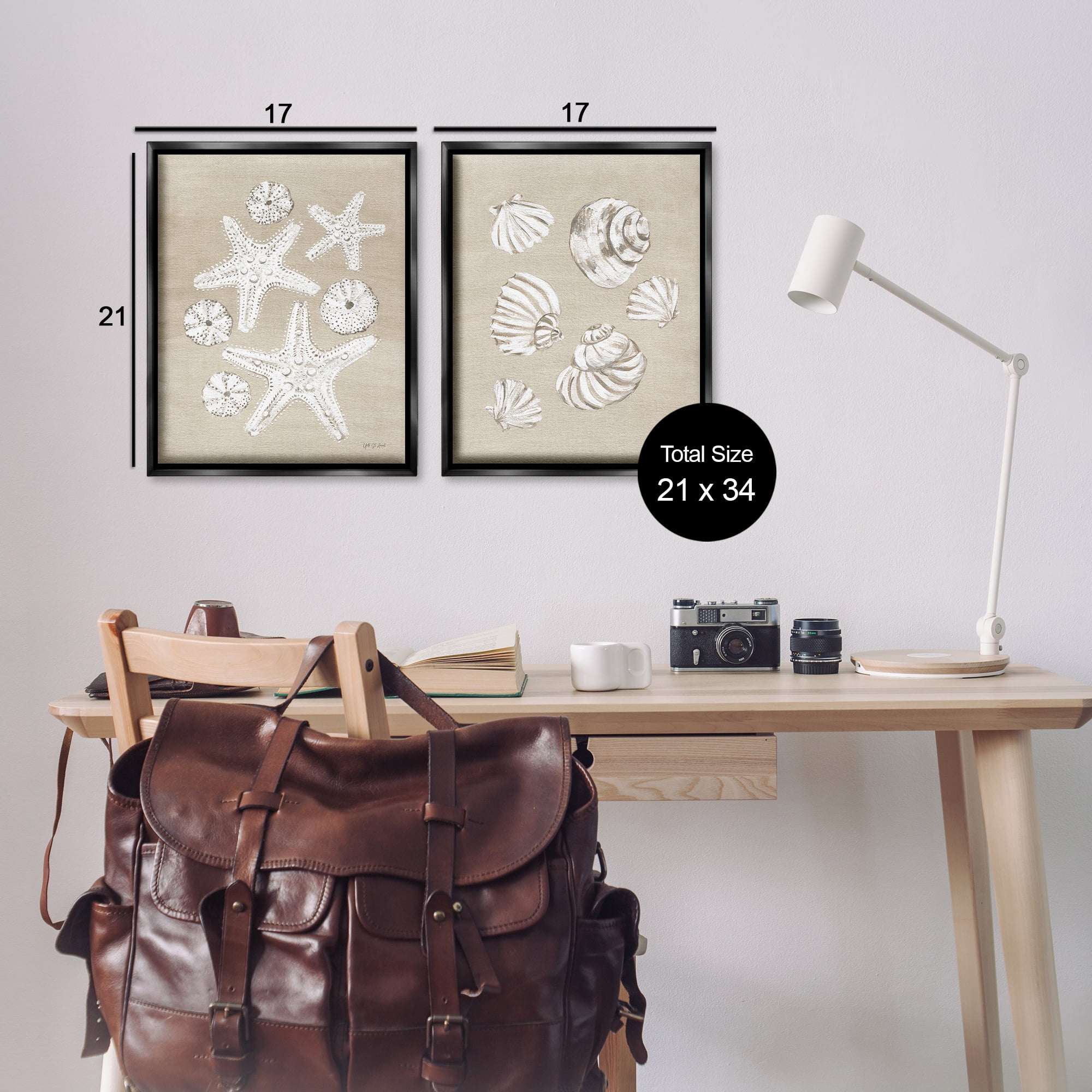 Stupell Industries Beach Treasure Starfish Shells Nautical & Beach Painting Black Floater Framed Canvas Art Print Wall Art, 17 x 21, Set of 2