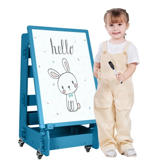 Spaco Multifunctional Kids' Standing Art Easel with Dry-Erase Board, Art Easel for Kids Ages 3-8, Educational Toys Gifts for Kids, Navy