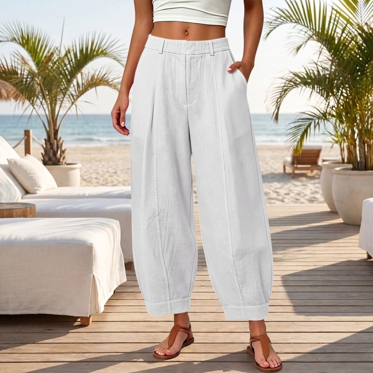 Zynoxe Womens Baggy Pants Streetwear Solid Color Elastic High