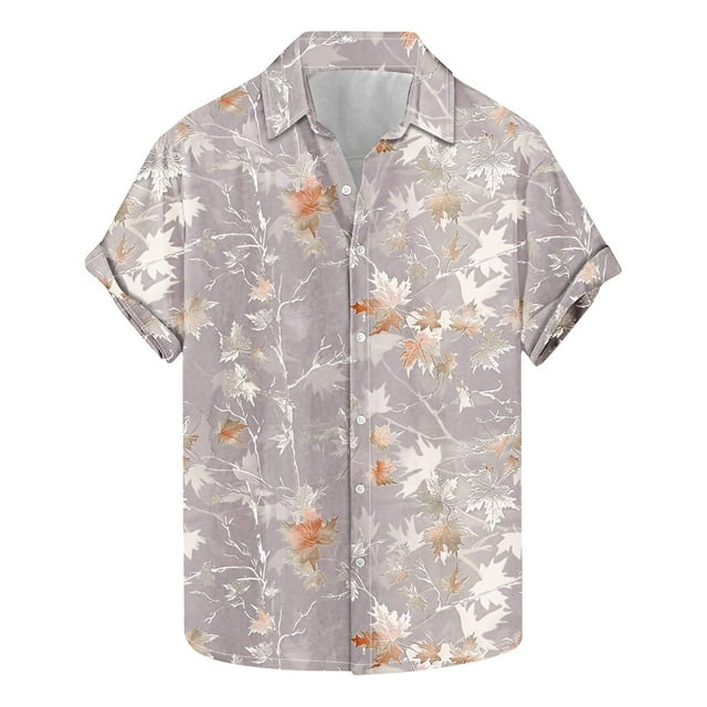 Blusa y camisa de manga corta con cuello vuelto para hombre, camisa informal de moda con estampado de hojas y solapa de manga corta, blusa para hombre