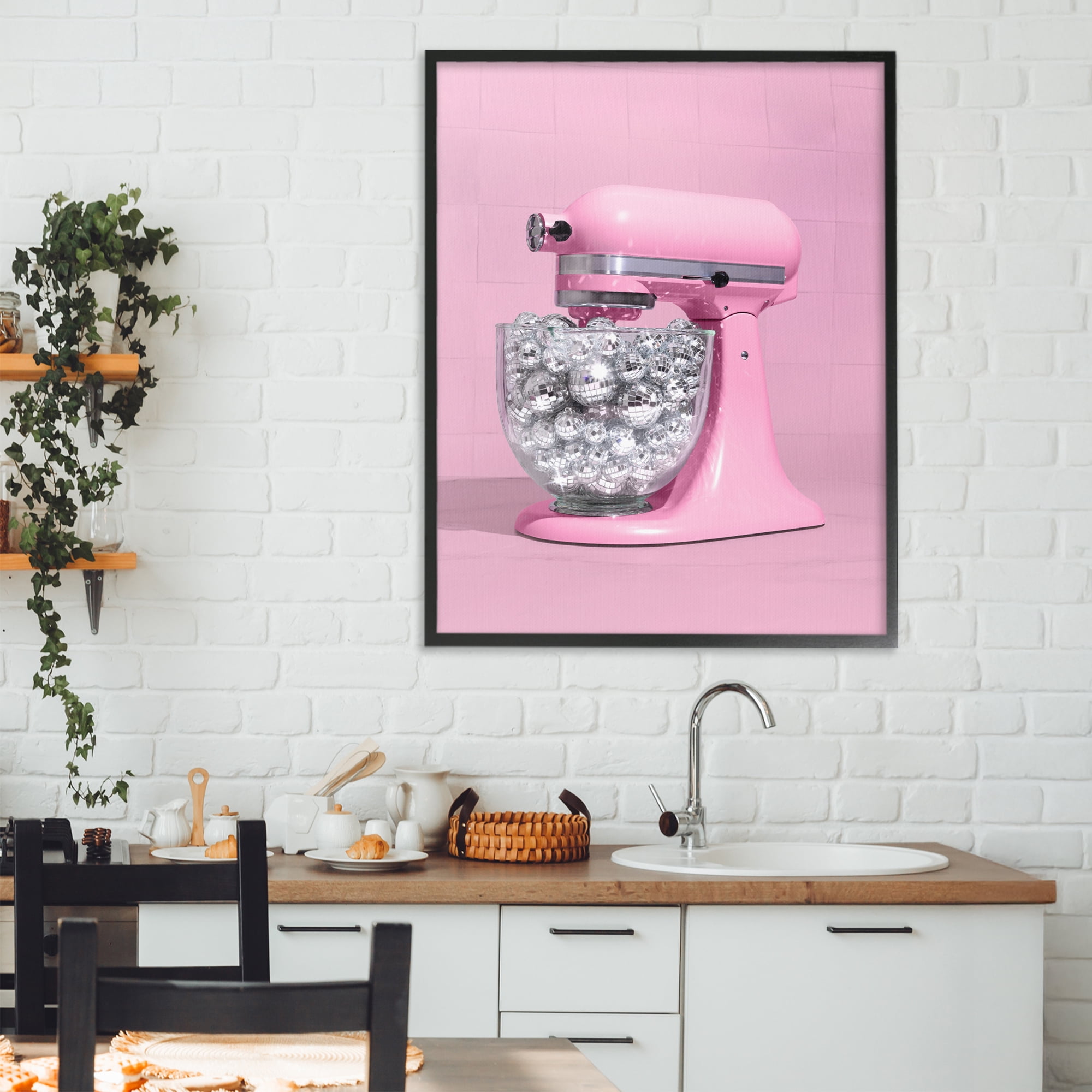 Stupell Industries Disco Kitchen Mixer over Pink Black Framed Giclee Art, design by LISH Creative