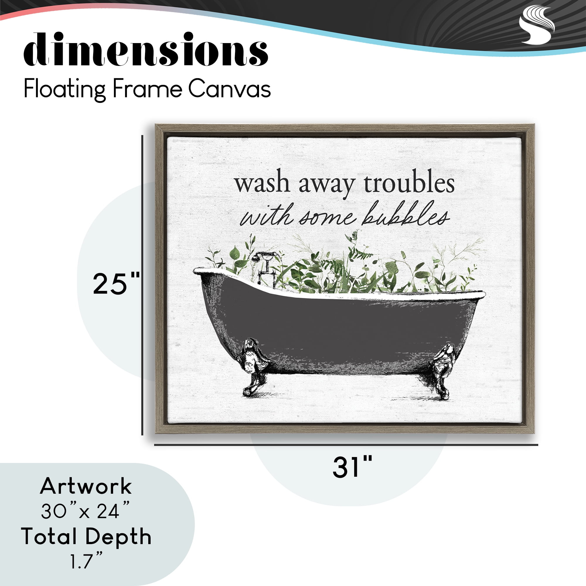 Comforting Bubble Bath Quote Brown Framed Floater Canvas Wall Art, design by Lettered and Lined