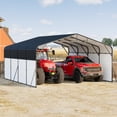 thumbnail image 3 of 20x20 FT Heavy-Duty Galvanized Steel Carport – Metal Roof Outdoor Shelter with LED Solar Lamp for Cars, RVs, Boats, Trucks, Backyard Workshop, Dark Gray, 3 of 7