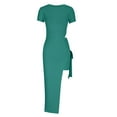 thumbnail image 3 of Sakmal Dresses for Women Elegant Sexy Solid Bodycon Opening Green Short Sleeve Comfort Fit Long Sheath Dress, 3 of 5