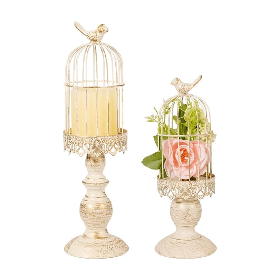 2 Pcs Iron Birdcage Candle Holders, Vintage-Style Candle Stands, Tabletop Wedding Centerpiece Decor, Suitable for Home Decoration