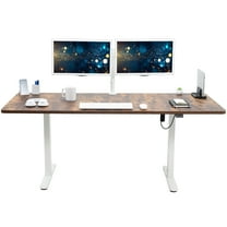 VIVO Electric 71” x 30” StandUp Desk Workstation, Vintage Brown Top, White Frame