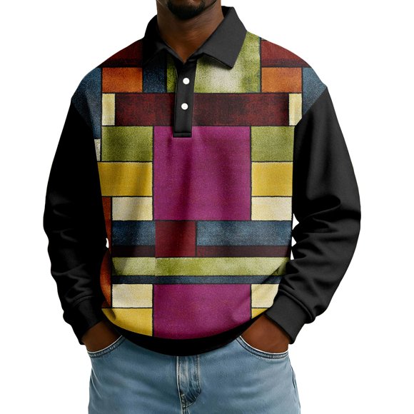 Nokdvo Mens Sweat Shirt Fashion 2025 Lapel Button Down Color Block Tops Fall Winter Casual Lapel Collar Long Sleeve Pullovers Shirt,Purple 3XL