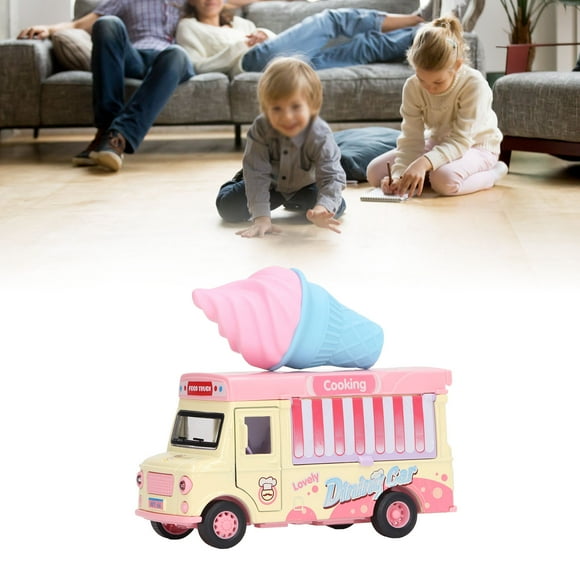 Pull Back Car, Cute Light Music Induction Die Cast Food Truck Toy Simulated 1:36 For Game Ice Cream Truck