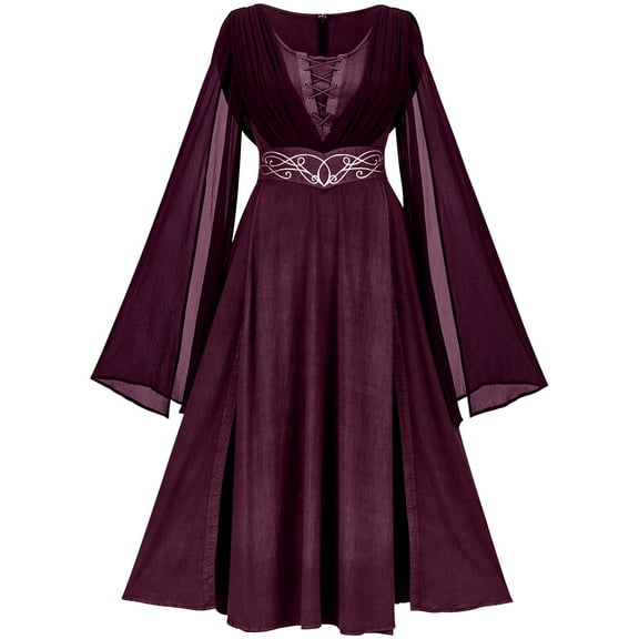 Zkozptok Women's Medieval Prom Dress Renaissance Party Gown Dress Vintage Flared Long Sleeve Lace-up Cosplay Dress