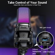 ZealSound Microphone for PC, USB Condenser Gaming Mic with Noise Reduction, Gain Control, Mute, Zero-Latency Monitoring, RGB Lighting, Boom Arm & Tripod Stand for Mac iPhone Android Podcasting TikTok