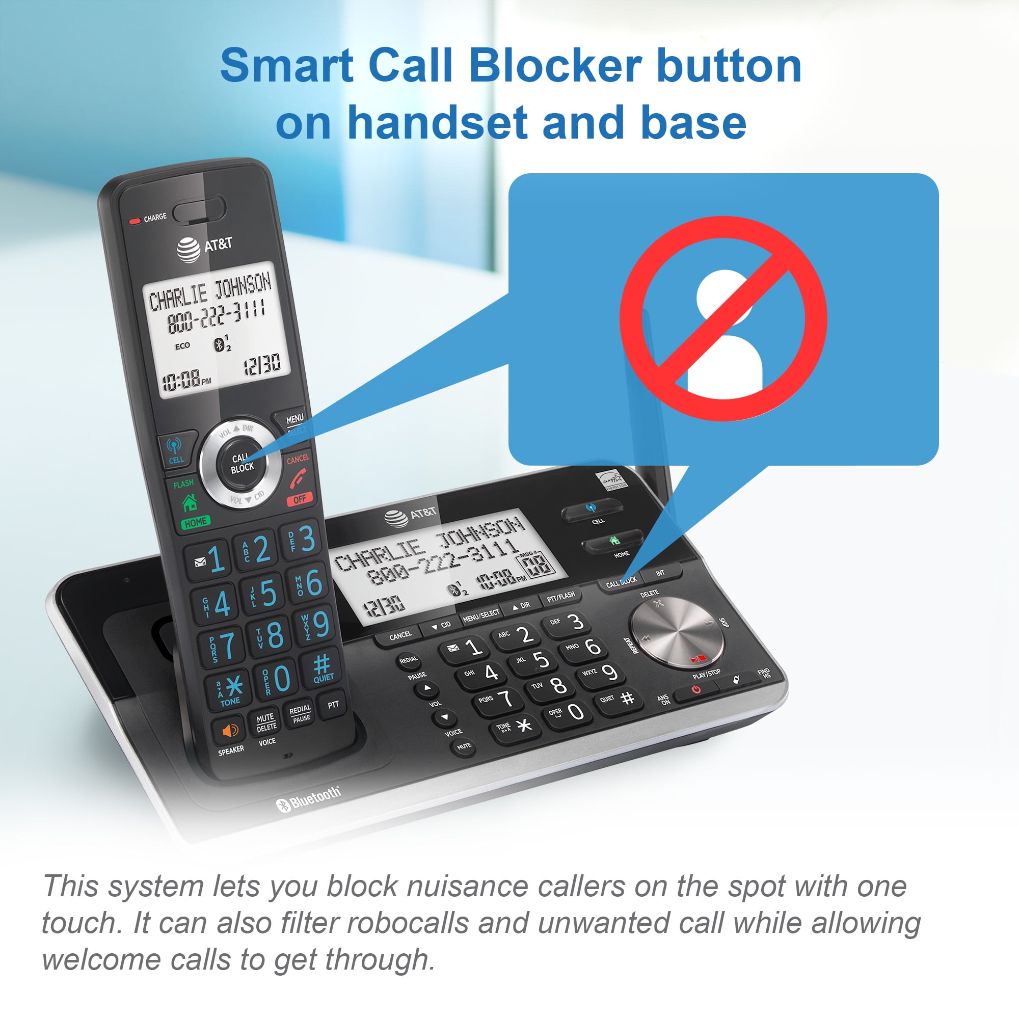 5 Handsets Smart Call Blocker and Answering System White/Champagne AT&T DL72539 Cordless Phone with Bluetooth Connect to Cell 