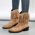 thumbnail image 5 of Tassel Mid Calf Cowgirl Boots for Women 2025 Fashion Fringe Suede Pointed Toe Slip on Winter Fall Dress Booties Brown Size 9, 5 of 8
