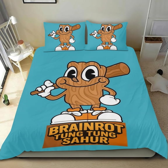 3 Piece Comforter Cover Set For Tung Tung Sahur Bedding Set Cute Duvet Cover Sets Super Soft For Teens Kids Bedroom Gifts,1 Duvet Cover with 2 Pillowcases Twin