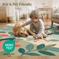 thumbnail image 4 of ODIKA 4'x6' Coral Teal Blossoms Over Tranquil Waters Washable Area Rug Elegant Floral and Serene River Motifs, Perfect Non-Slip, Chair-Friendly, Flatwoven for Home Office, Under Desk, 4 of 7